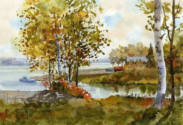 Осенний пейзаж акварель художник Арсенин