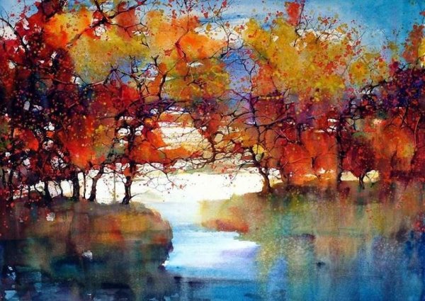 Осенний пейзаж акварелью