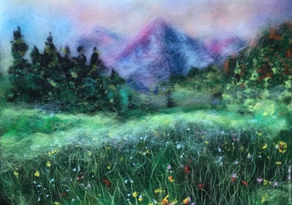 Шерстяная акварель картины-горы