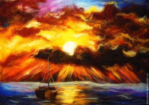 Шерстяная акварель закат