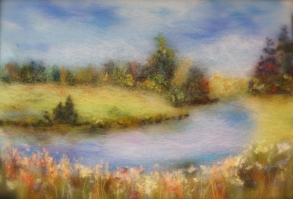 Шерстяная акварель осень пейзаж