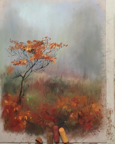 Пейзаж масляной пастелью