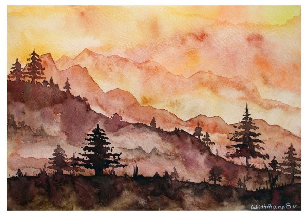 Горы акварелью лессировка