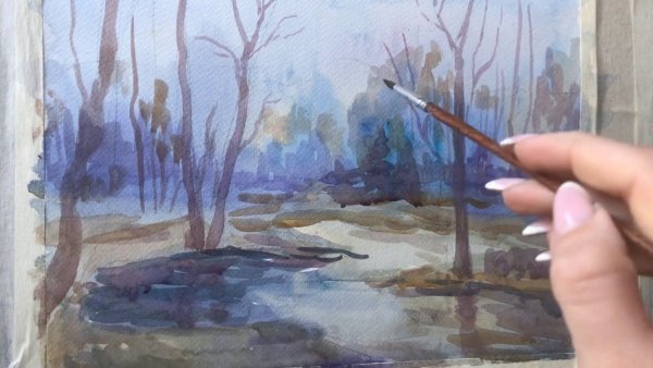 Метод лессировки акварелью пейзаж