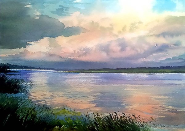 Лессировка акварелью пейзаж