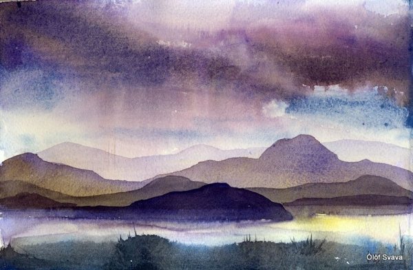 Горы акварелью лессировка