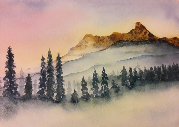 Лессировка акварелью пейзаж