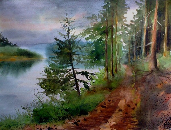 Горы акварелью лессировка