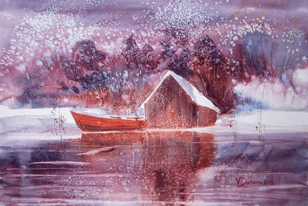 Небо и море акварелью