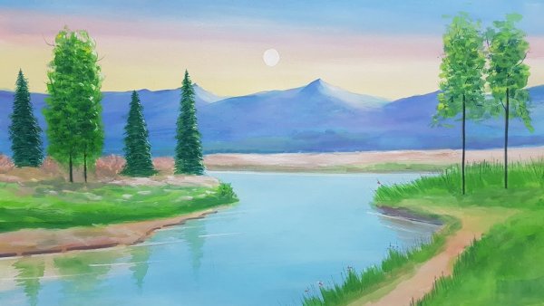 Летний пейзаж цветными карандашами