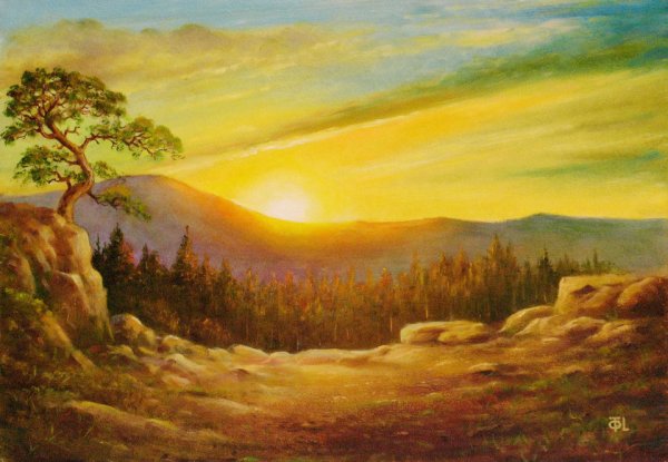 Золотой закат живопись