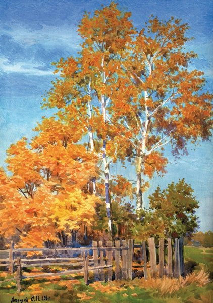 Акварельные пейзажи Андрияки река