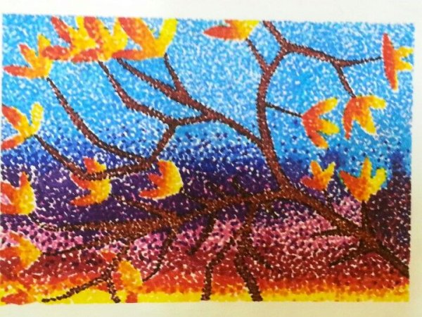 Золотая осень в технике пуантилизм