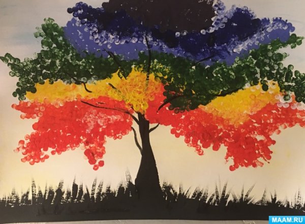 Пуантилизм осеннее дерево