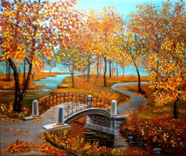 Осенний пейзаж с мостиком