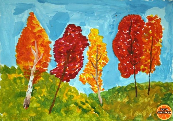 Осенний пейзаж гуашью