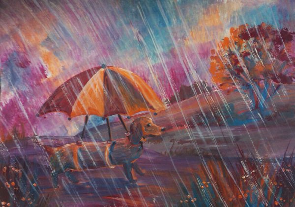 Осенний дождь акварель