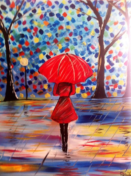 Разноцветные зонтики живопись