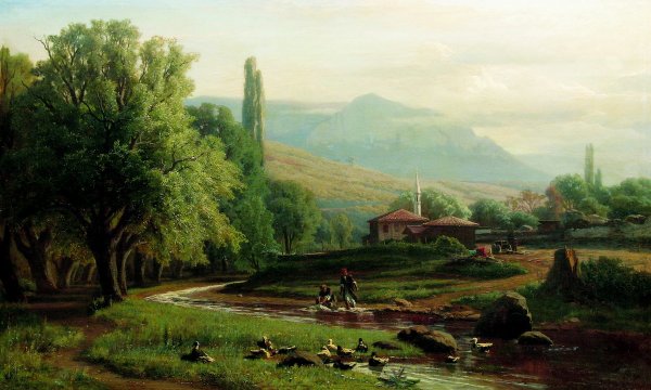 Лев Каменев (1833 – 1886) «пейзаж с избушкой»