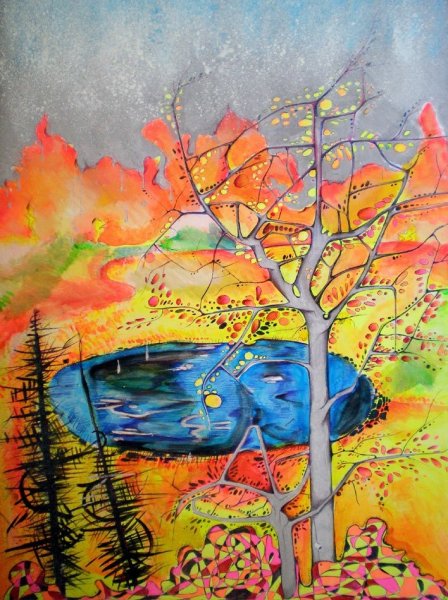 Осенний пейзаж фломастерами