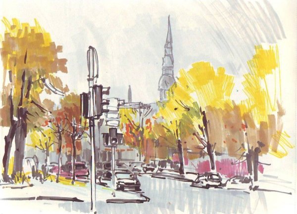 Осенний пейзаж маркерами