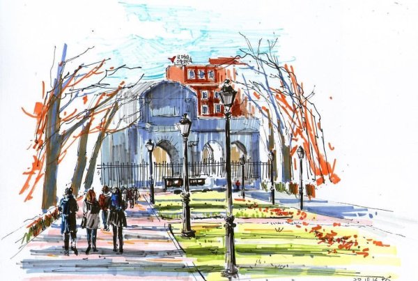 Осенний парк скетч маркерами