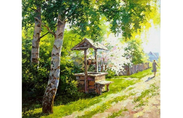 Сельский пейзаж с колодцем