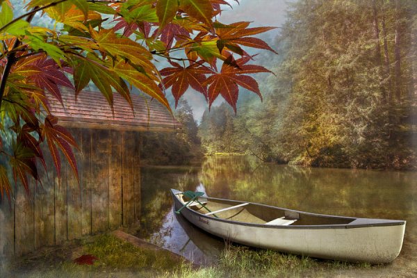 Осень река лодка