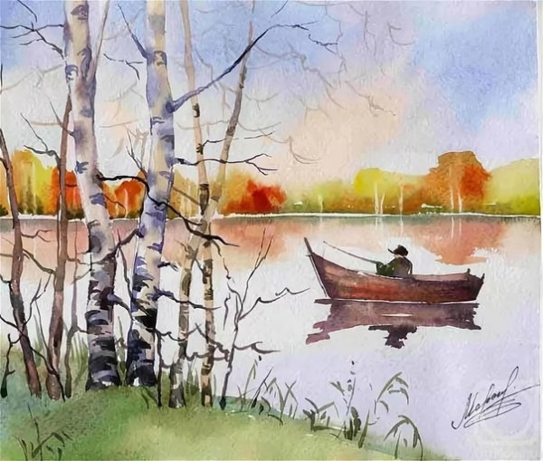 Осенний пейзаж акварелью для начинающих