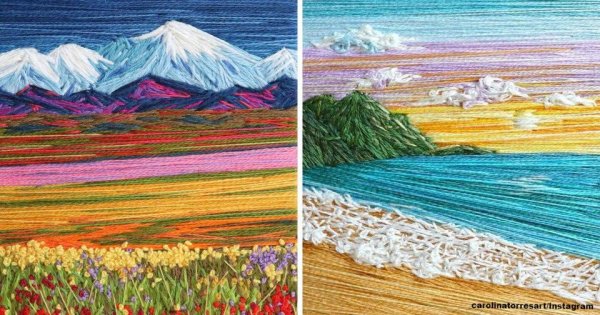 Пейзаж из шерстяных ниток