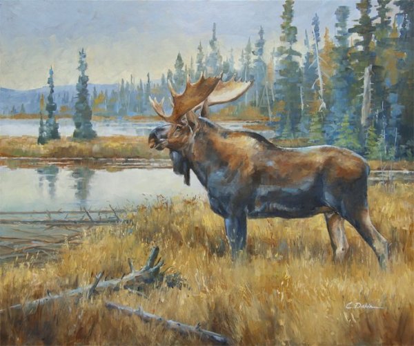 Лоси в живописи маслом