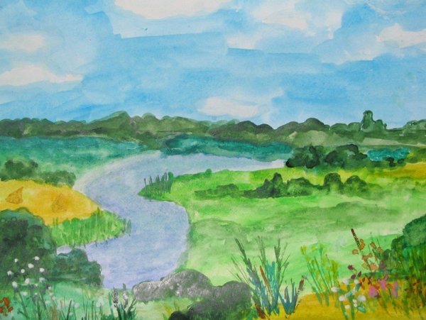 Пейзаж детский рисунок