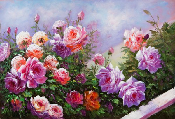 Картина розы в саду