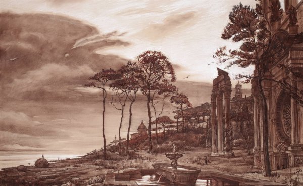 Пейзаж сангиной 19 век