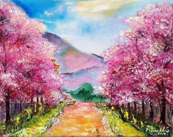 Картина черри блоссом гора