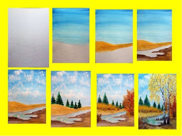 Этапы рисования пейзажа для детей