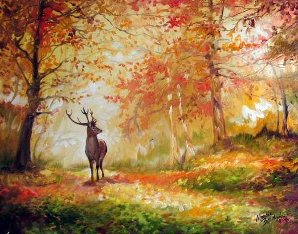 Осенний пейзаж с оленем