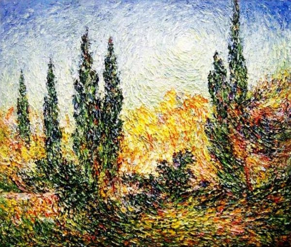 Пейзаж с кипарисами живопись