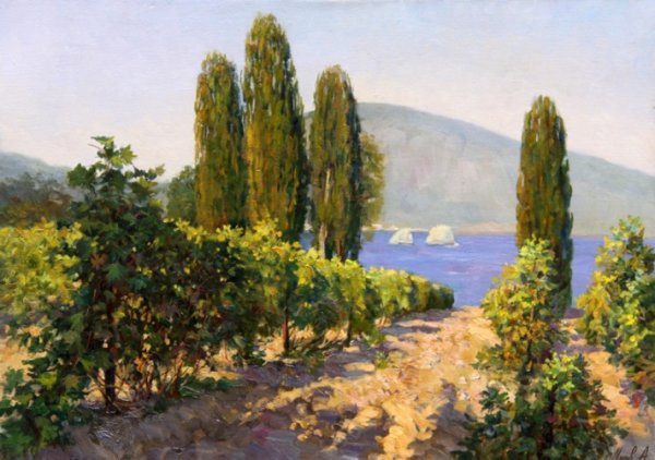 Пейзаж Крыма Гурзуф кипарисы