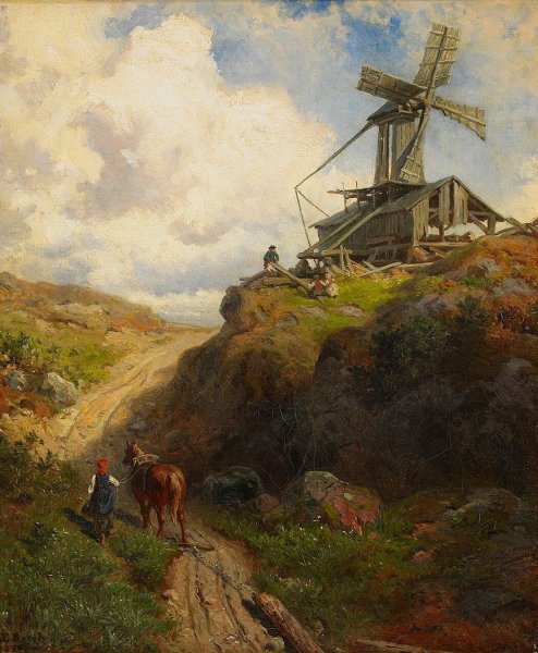 Летний пейзаж Йохан Эдвард Берг акварель