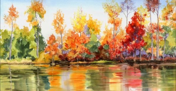 Дерево осень. Гуашь