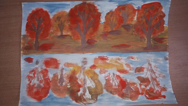 Осенний пейзаж монотипия для художественной школы