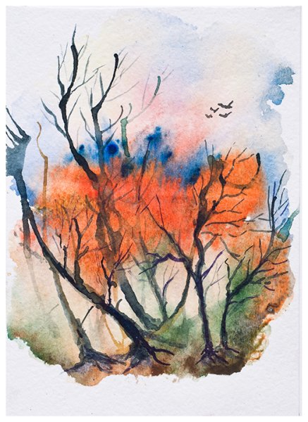 Осенний пейзаж монотипия для художественной школы