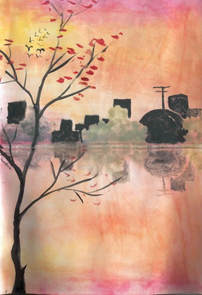 Монотипия Пейзажная осень