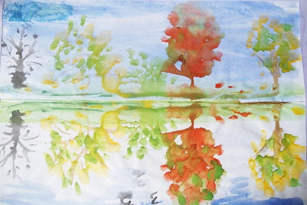 Осенний пейзаж техника монотипия