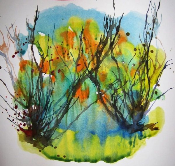 Осенний лес техникой монотипией