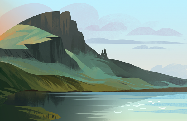 Нарисованный пейзаж пляжа