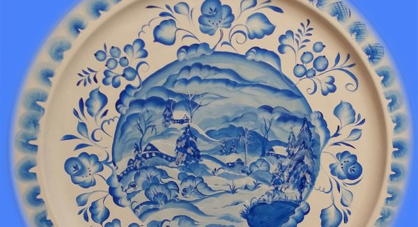 Гжельская роспись пейзажик