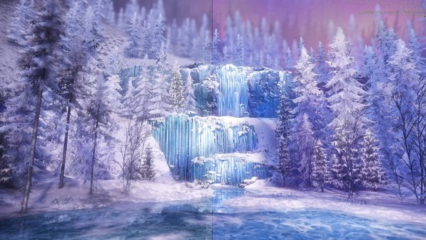 Зимний водопад в лесу