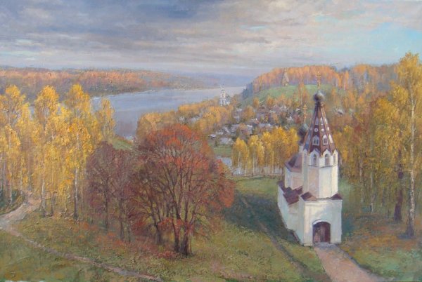 Исаак Левитан, «осенний пейзаж с Церковью». 1893 -1895